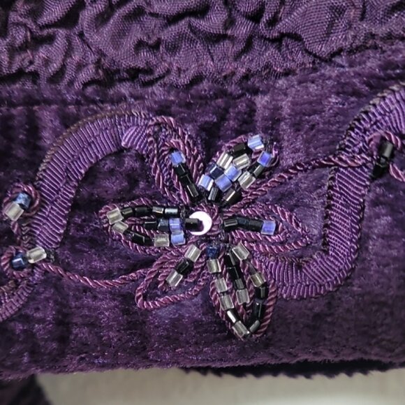 Vintage Chicos Beaded Embroidered Open Jacket Size L Purple Velvet Artsy Stateme - Picture 14 of 16